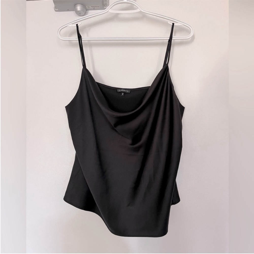 Dynamite Black Satin Cowl Neck Top